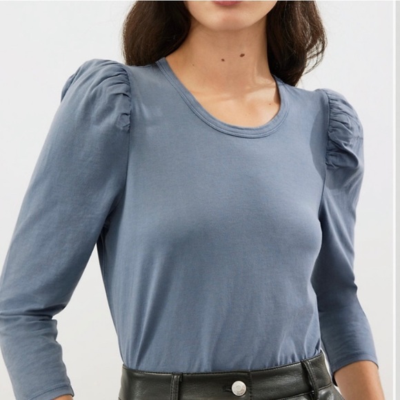 Wilfred Aritzia Puff Sleeve Cotton Top 3/4 Sleeve Grey size Small - Picture 4 of 8